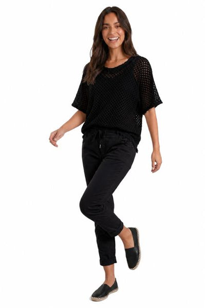 ROLL CUFF BLACK CRINKLE DRAWSTRING WAIST JOGGER PANT Pants Made In Italy 