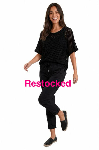 ROLL CUFF BLACK CRINKLE DRAWSTRING WAIST JOGGER PANT Pants Made In Italy 