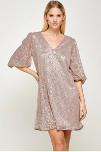 ROSE GOLD VNECK FLOWY COCKTAIL DRESS Dress FashionWear Collection S Rose Gold 