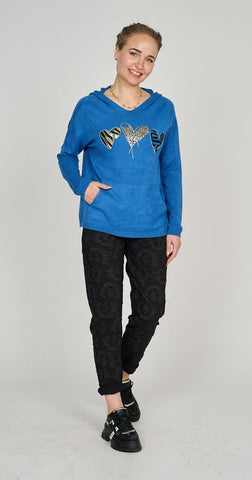 ROYAL BLUE HOODY WITH METALLIC HEARTS Sweater Bella Amore OS Royal 