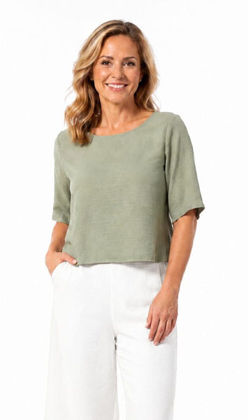 SAGE GREEN CROP CREW NECK TOP Shirts & Tops Bali 