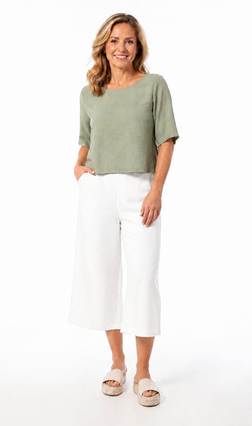 SAGE GREEN CROP CREW NECK TOP Shirts & Tops Bali XS Sage Green 