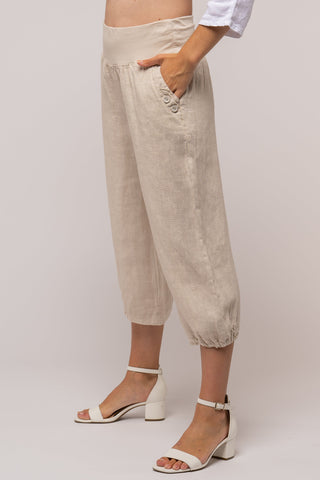 SAND LINEN CROP PULL ON PANT Pant Linen Luv S Sabbia 