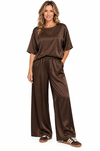 SATIN BROWN CREW NECK TOP Top Pistache 