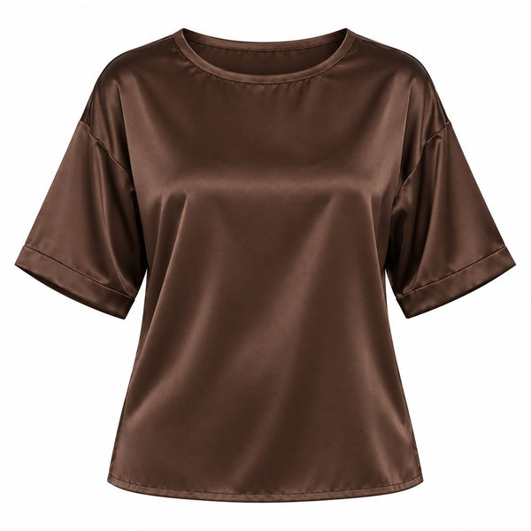 SATIN BROWN CREW NECK TOP Top Pistache 