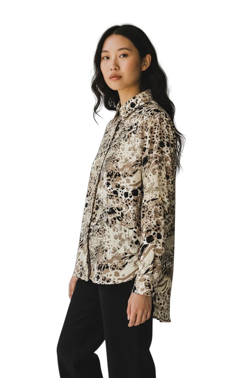 SATIN MIXED ANIMAL PRINT BLOUSE Shirts & Tops Papillon S Animal Print 