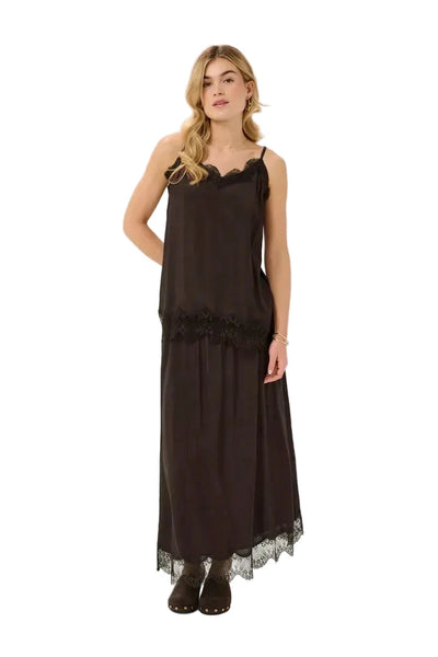 SATIN SKIRT WITH ELASTIC WAIST AND LACE TRIM Skirt CREAM 