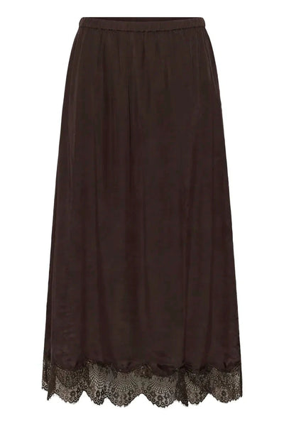SATIN SKIRT WITH ELASTIC WAIST AND LACE TRIM Skirt CREAM 