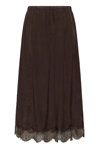 SATIN SKIRT WITH ELASTIC WAIST AND LACE TRIM Skirt CREAM 