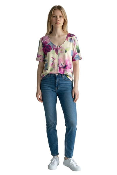SCOOP NECK FLOWY FLORAL SHORT SLEEVE TOP Jacket GG Jeans 