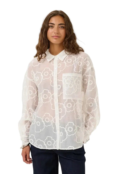 SHEER FLORAL SHIRT Blouse Culture XS White 
