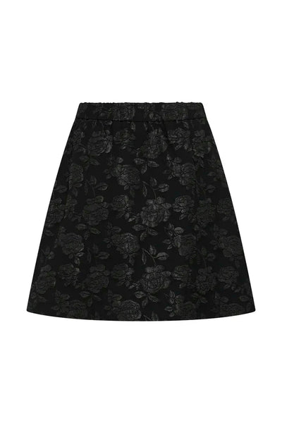 SHORT BLACK TONE ON TONE FLORAL JACQUERED SKIRT Skirt Kaffe 