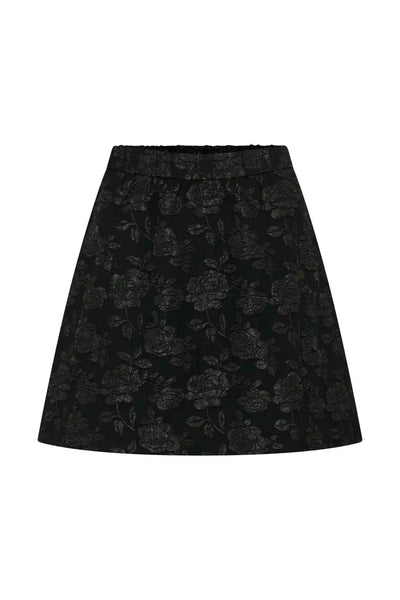 SHORT BLACK TONE ON TONE FLORAL JACQUERED SKIRT Skirt Kaffe 