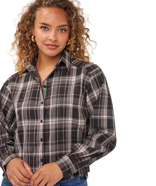 SHORT CHECK EMBELLISHED BLOUSE WITH SELF COLLAR Blouse Esqualo 