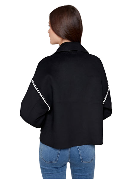 SHORT DOUBLE FACED BLACK WOOL JACKET Vest Charlie B. 