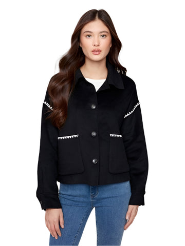 SHORT DOUBLE FACED BLACK WOOL JACKET Vest Charlie B. 