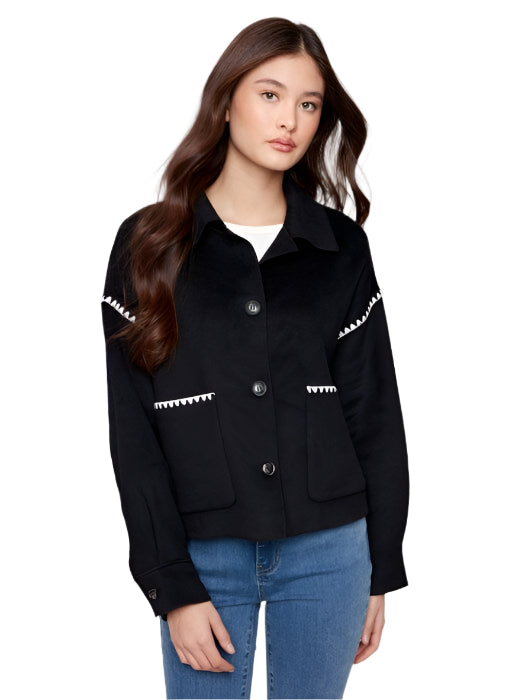 SHORT DOUBLE FACED BLACK WOOL JACKET Vest Charlie B. 