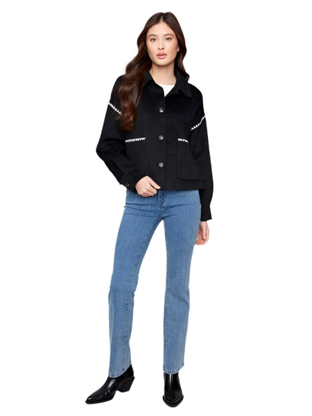 SHORT DOUBLE FACED BLACK WOOL JACKET Vest Charlie B. 