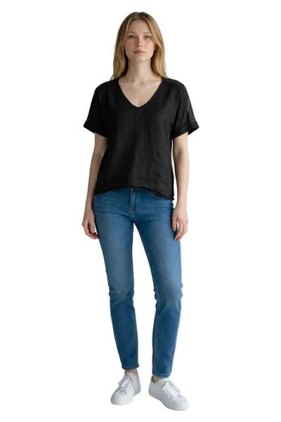SHORT SLEEVE V NECK LINEN AND KNITTED VISCOSE TOPS Top Pistache 
