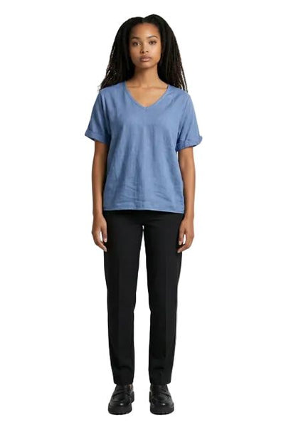 SHORT SLEEVE V NECK LINEN AND KNITTED VISCOSE TOPS Top Pistache 