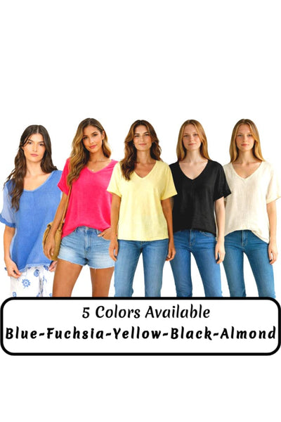 SHORT SLEEVE V NECK LINEN AND KNITTED VISCOSE TOPS Top Pistache 