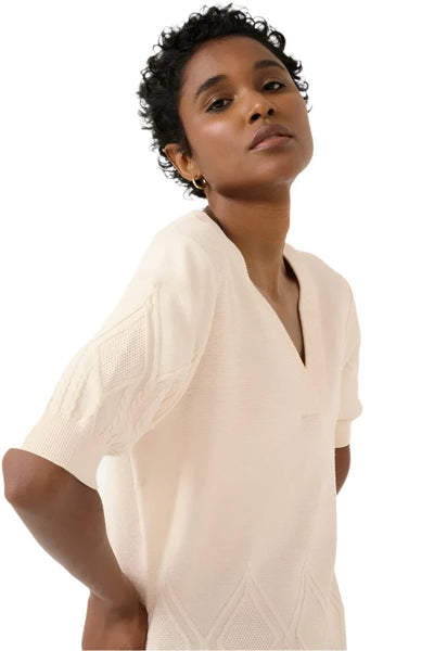 SHORT SLEEVE V NECK WHITE KNIT TOP T-Shirt CULTURE 