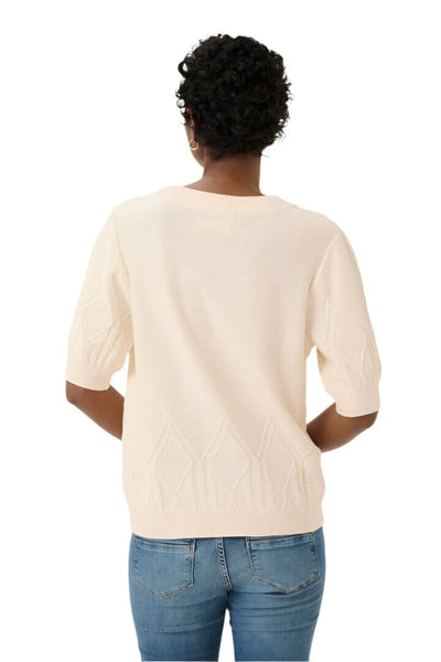 SHORT SLEEVE V NECK WHITE KNIT TOP T-Shirt CULTURE 