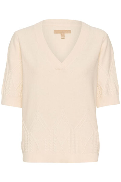SHORT SLEEVE V NECK WHITE KNIT TOP T-Shirt CULTURE 