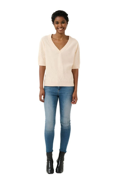 SHORT SLEEVE V NECK WHITE KNIT TOP T-Shirt CULTURE 