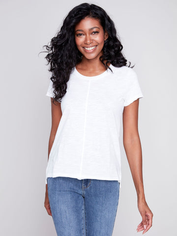SHORT SLEEVE WHITE COTTON KNIT TOP Top Charlie B. 