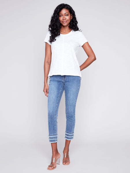 SHORT SLEEVE WHITE COTTON KNIT TOP Top Charlie B. 