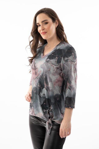 SIDE TIE VNECK TOP Top Bali XS Pink/Grey Mix 