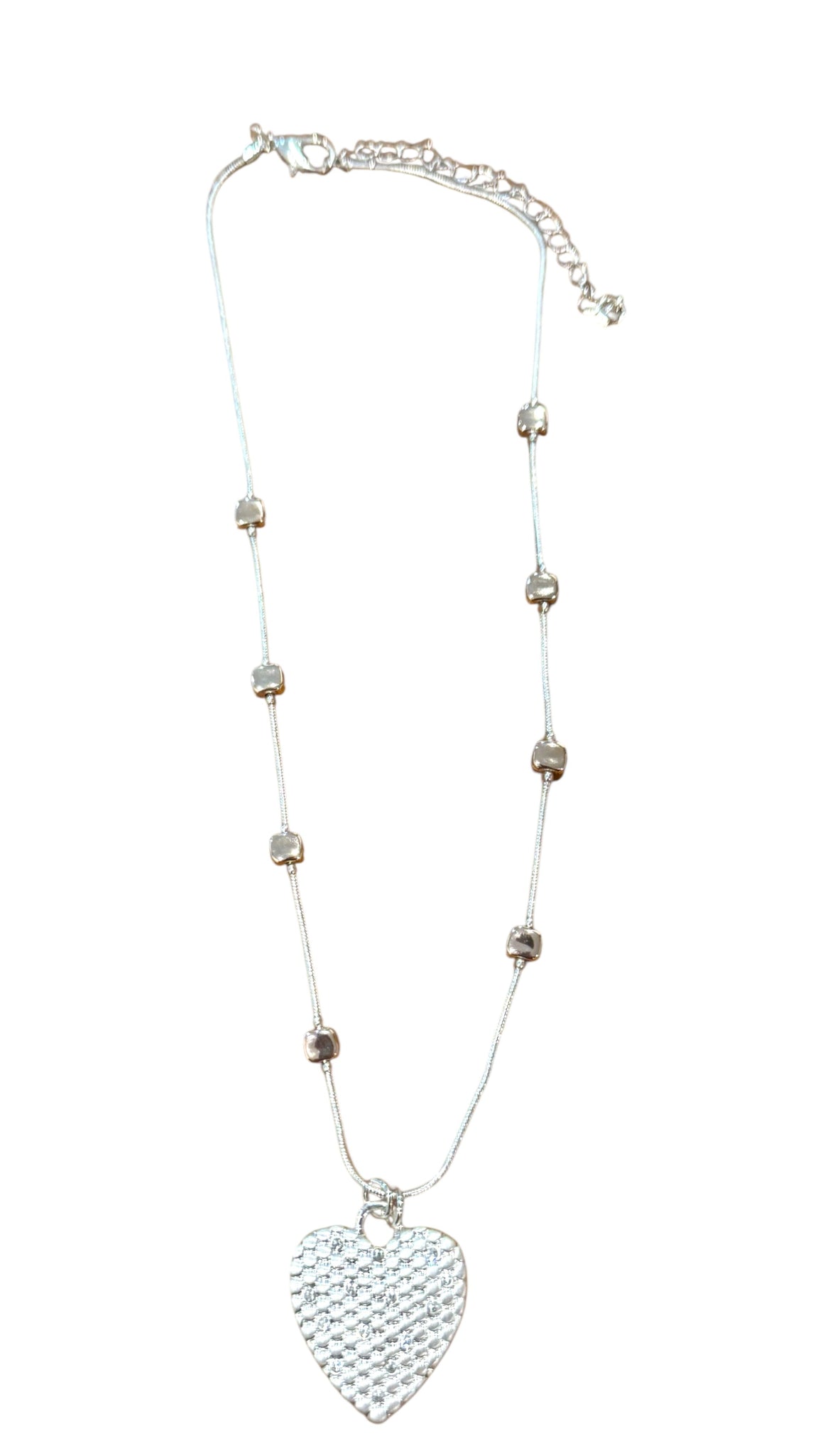 SILVER BEADED CRYSTAL HEART NECKLACE Necklaces FashionWear Collection 