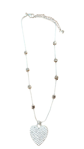 SILVER BEADED CRYSTAL HEART NECKLACE Necklaces FashionWear Collection 