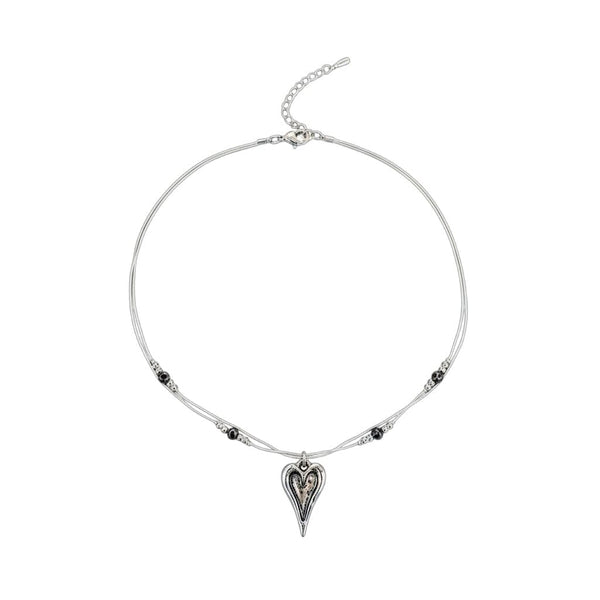 SILVER CHROME HEART BEADED NECKLACE Necklaces FashionWear Collection 