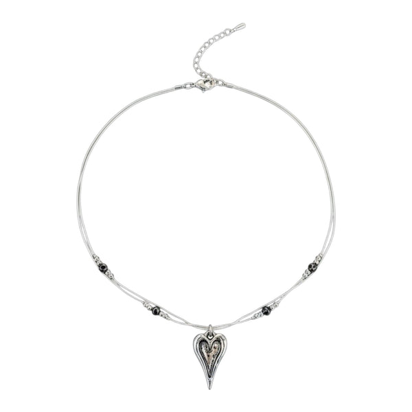 SILVER CHROME HEART BEADED NECKLACE Necklaces FashionWear Collection Silver Chrome 