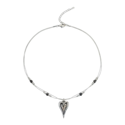 SILVER CHROME HEART BEADED NECKLACE Necklaces FashionWear Collection Silver Chrome 