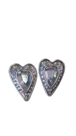 SILVER CHUNKY CRYSTAL HEART EARRING Earrings Merx 
