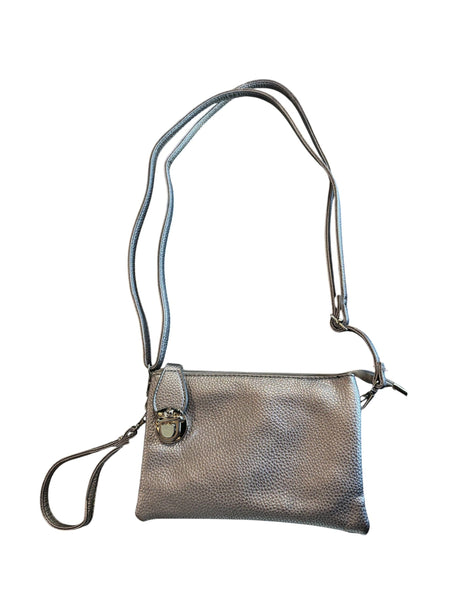 SILVER CROSSBODY BAG WITH MULTI POCKETS & REMOVABLE ADJUSTABLE STRAP Handbag FashionWear Collection 