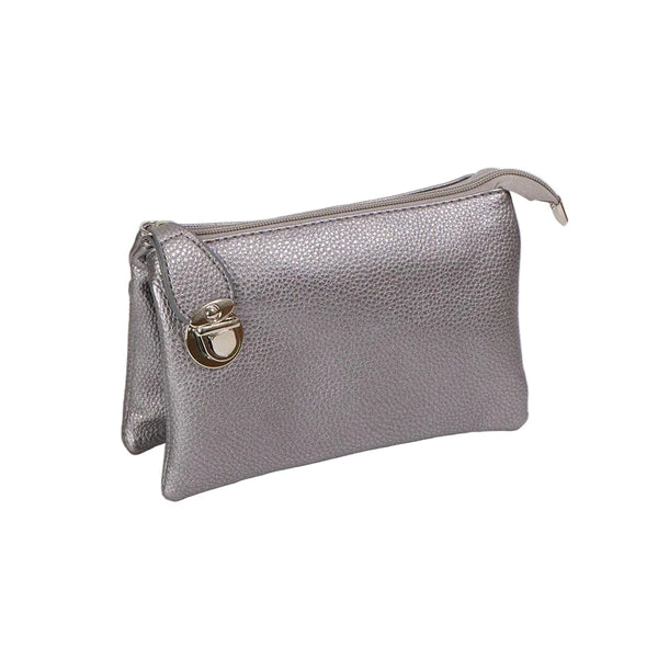 SILVER CROSSBODY BAG WITH MULTI POCKETS & REMOVABLE ADJUSTABLE STRAP Handbag FashionWear Collection OS Silver 