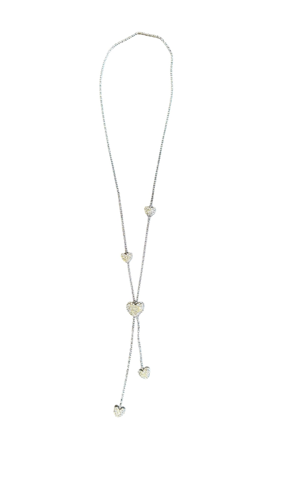 SILVER CRYSTAL DANGLING DROP HEART NECKLACE Necklaces FashionWear Collection 