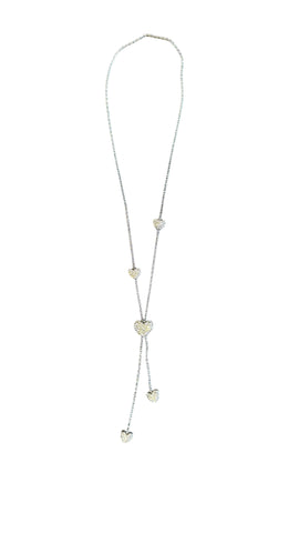 SILVER CRYSTAL DANGLING DROP HEART NECKLACE Necklaces FashionWear Collection 