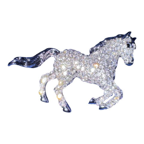SILVER CRYSTAL RUNNING HORSE BROOCH Brooch FashionWear Collection 