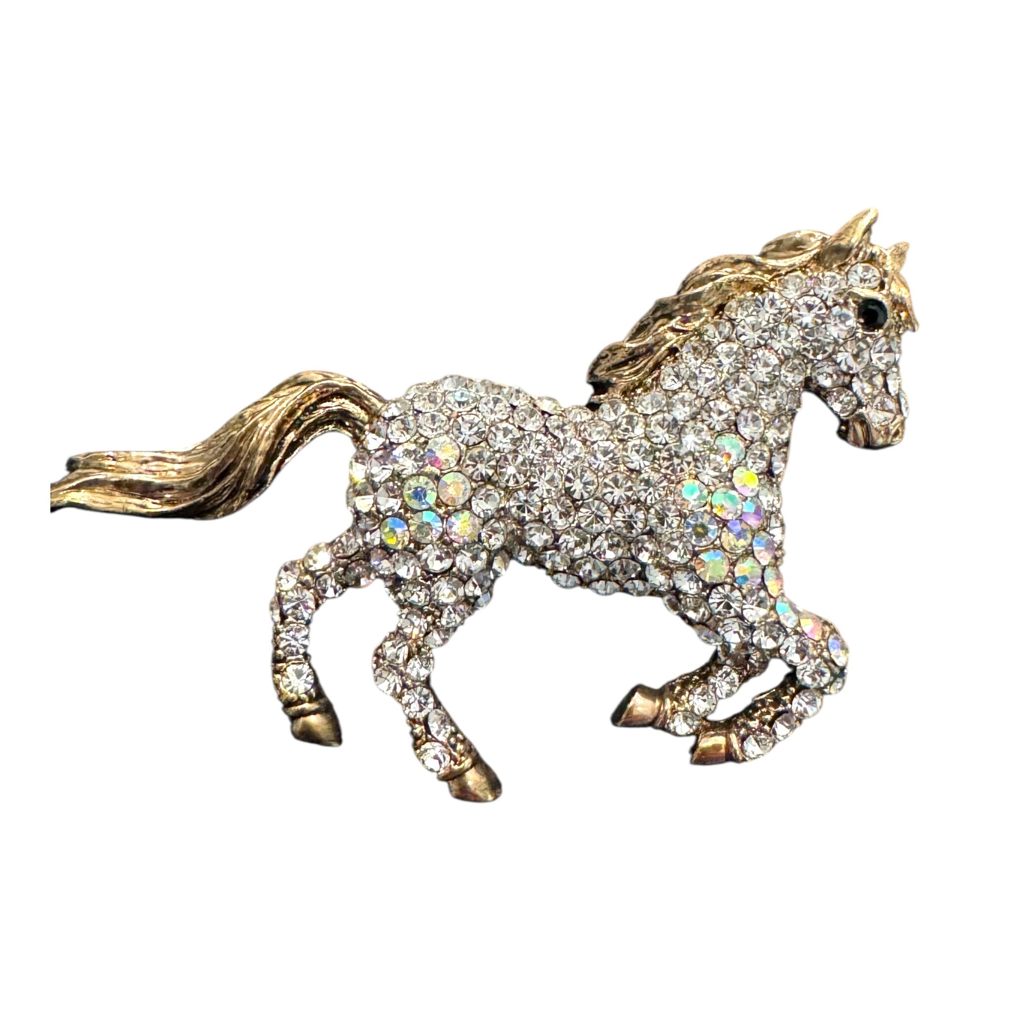SILVER GOLD CRYSTAL RUNNING HORSE BROOCH Brooch FashionWear Collection 