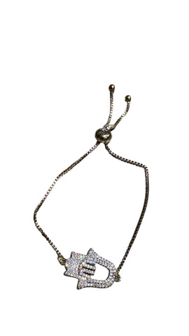 SILVER HAND IN HAND HAMSA SQUARE CHAIN PULL CLOSURE BRACELET Bracelet FashionWear Collection Silver 