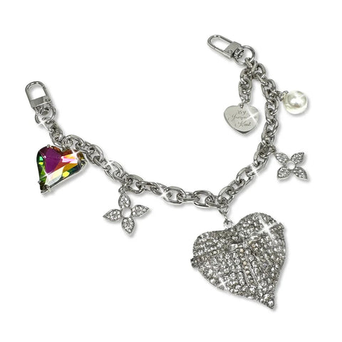 SILVER HEART CRYSTAL CHAIN HANDBAG CHARM Accessories FashionWear Collection Silver 