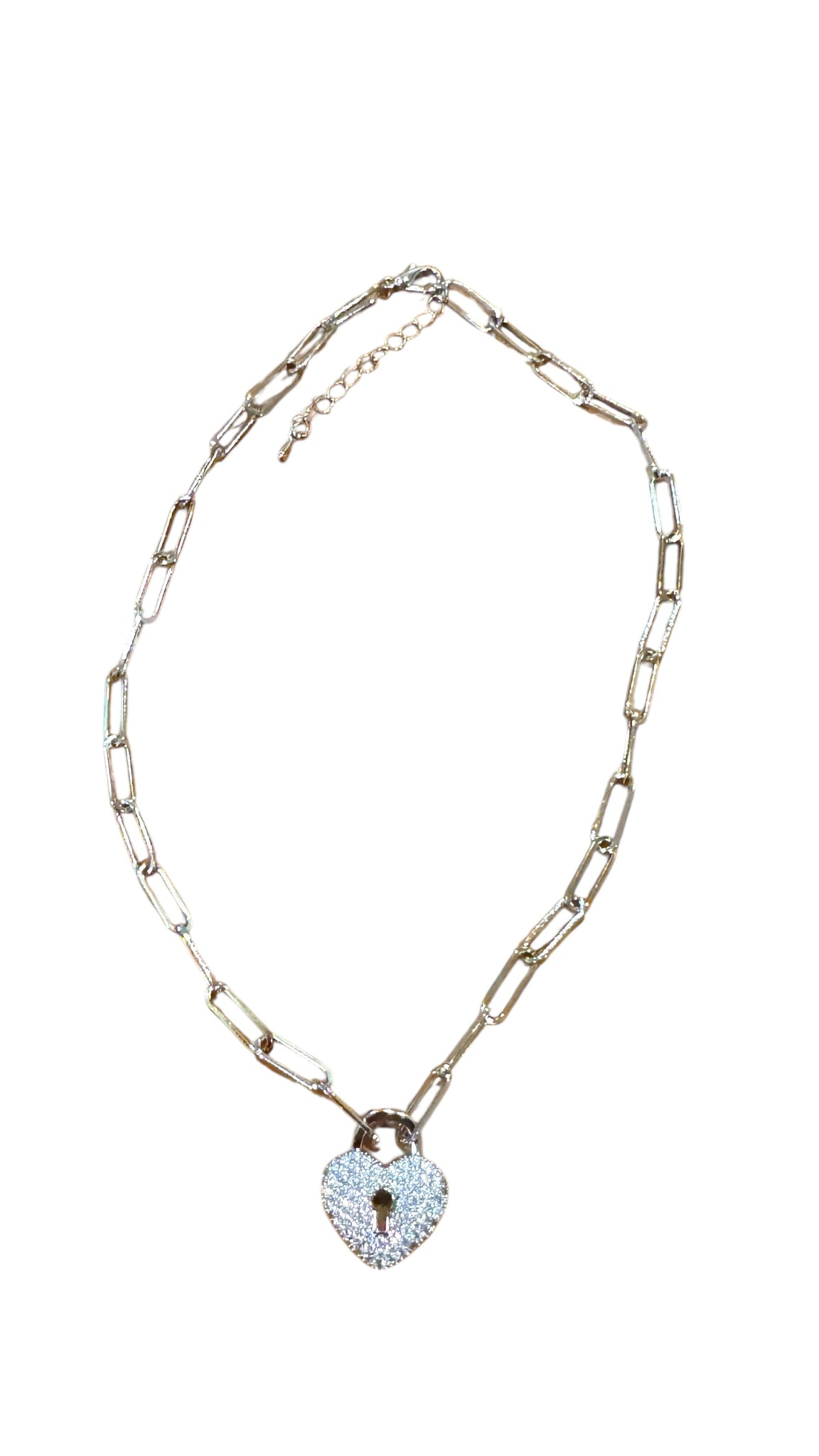 SILVER HEART LOCK PAPERCLIP CHAIN NECKLACE Necklaces FashionWear Collection Silver 