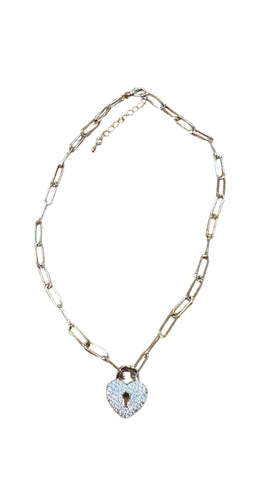 SILVER HEART LOCK PAPERCLIP CHAIN NECKLACE Necklaces FashionWear Collection Silver 