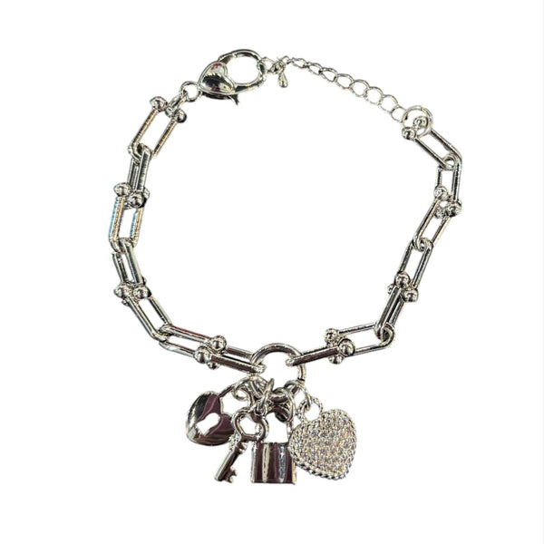 SILVER HEART LOCK PAPERCLIP CHARM BRACELET Bracelet FashionWear Collection SIlver 