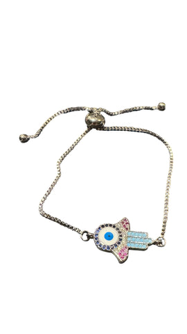 SILVER MULTI COLOUR CRYSTAL HAMSA EVIL EYE BRACELET Bracelet FashionWear Collection Silver Multi 